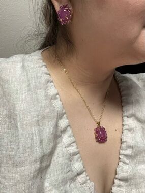 Ring size 9, Earrings, Pendant Set with Natural Ruby cluster and cabuchon